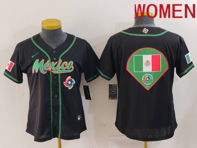 Women 2024 World Cub Mexico Blank Black Nike MLB Jersey style 12->women mlb jersey->Women Jersey